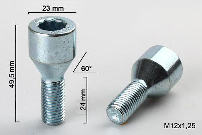 M12x1,25, Wielbout conisch inbus, Draadlengte 24mm, 23mm kopdiameter